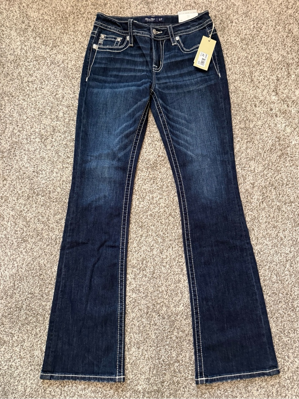 NWT Miss Me mid rise boot jeans w cntrst stitch/high design pockets retail $118 - Picture 11 of 14
